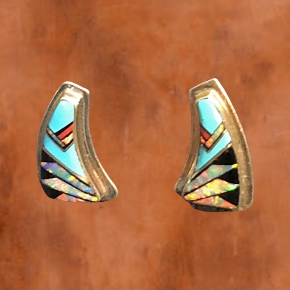 Sterling Silver Curved Inlay Earrings Stamped MY